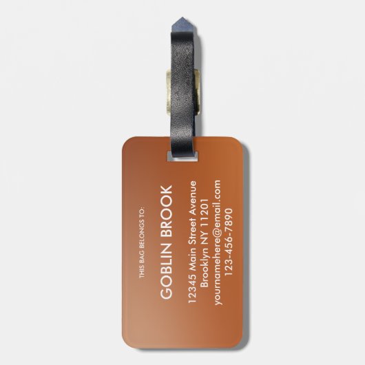 Modern Burnt Orange Metallic Monogram Brushed Bagagelabel (Achterkant verticaal)