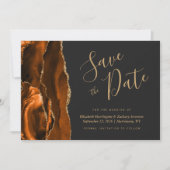 Modern Burnt Oranje Gold Agate Dark Save the Date Kaart (Voorkant)