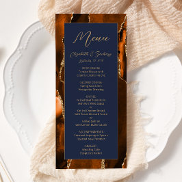 Modern Burnt Oranje Gold Agate Navy Blue Wedding Menu