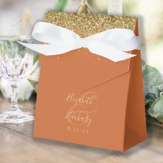 Modern Burnt Oranje Gold Glitter Wedding Bedankdoosjes