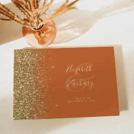 Modern Burnt Oranje Goud Glitter Script Gastenboek