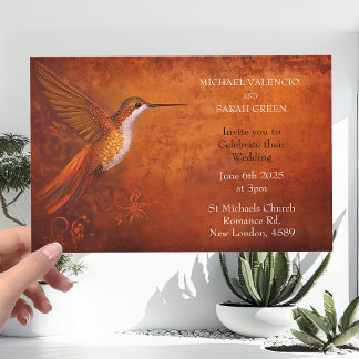 Modern Burnt Oranje Hummingbird Weddenschap Kaart