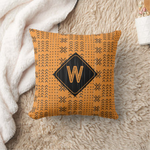 Modern Burnt Oranje Mudcloth African Monogram Kussen