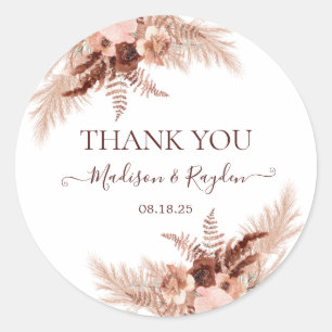 Modern Burnt Oranje Pampas Wedding Bedankt Ronde Sticker