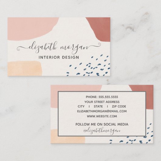 Modern Burnt Oranje Roze Handtekening Script Visitekaartje (Voorkant / Achterkant)