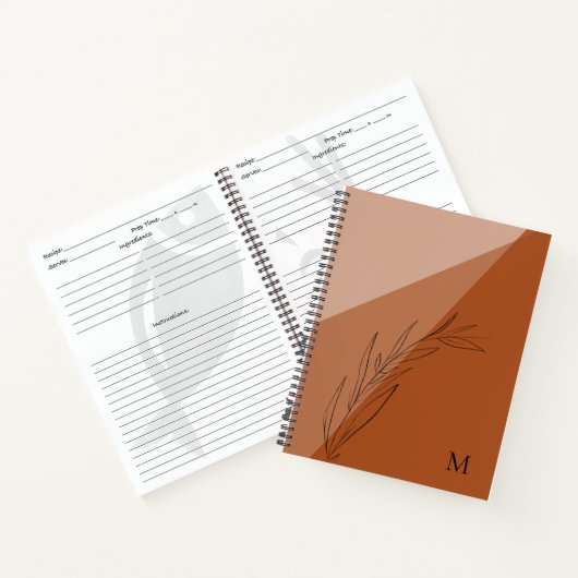 Modern Burnt Oranje Terra Cotta Monogram Notitieboek (Binnen)