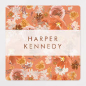 Modern Burnt Oranje Terracotta Florals Naam Labels (Design 1)