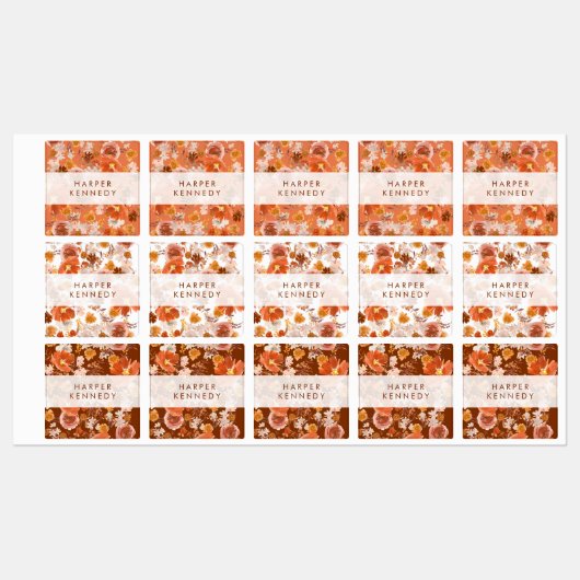 Modern Burnt Oranje Terracotta Florals Naam Labels (Vel)