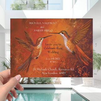 Modern Burnt Oranje Terracotta Hummingbird Wedding Kaart