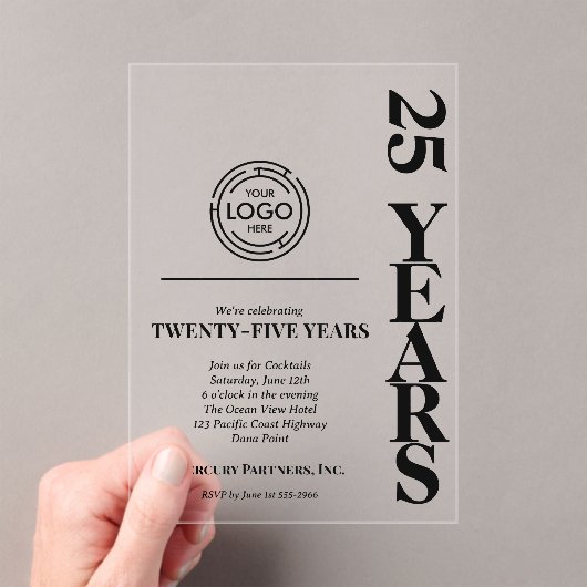 Modern Business 25th Anniversary Logo Acryl Uitnodigingen (Insitu (Draagbaar))