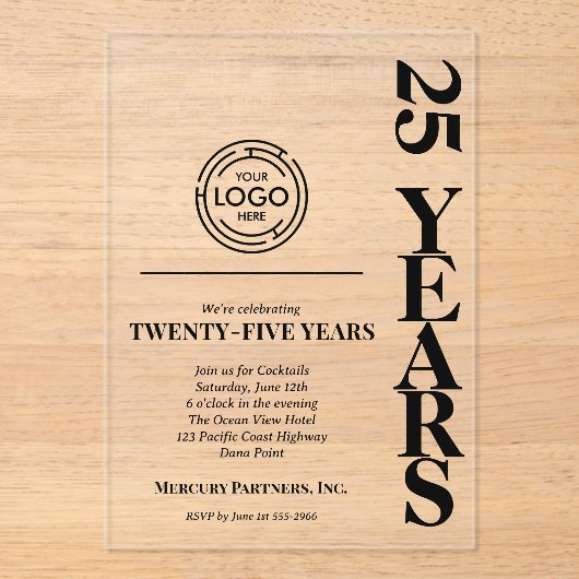 Modern Business 25th Anniversary Logo Acryl Uitnodigingen (Voorkant)