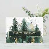 Modern Business Christmas Holiday Card Gold Green Feestdagenkaart (Staand voorkant)