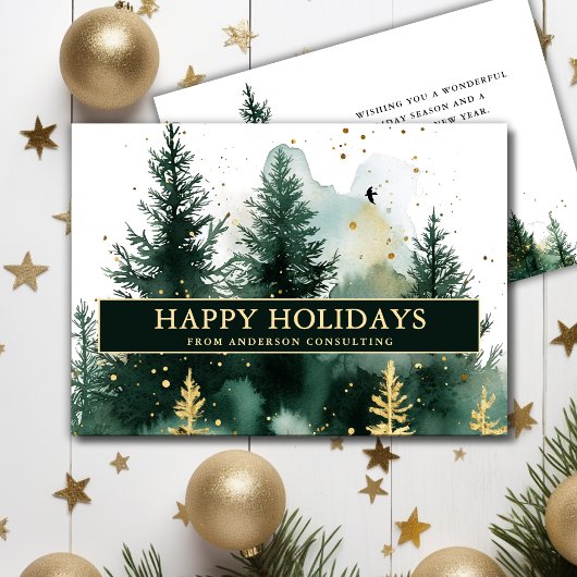 Modern Business Christmas Holiday Card Gold Green Feestdagenkaart