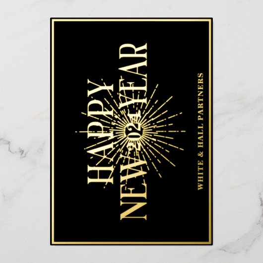 Modern Business Gelukkig Nieuwjaar Logo | Zwart go Folie Feestdagenkaart (Voorkant)