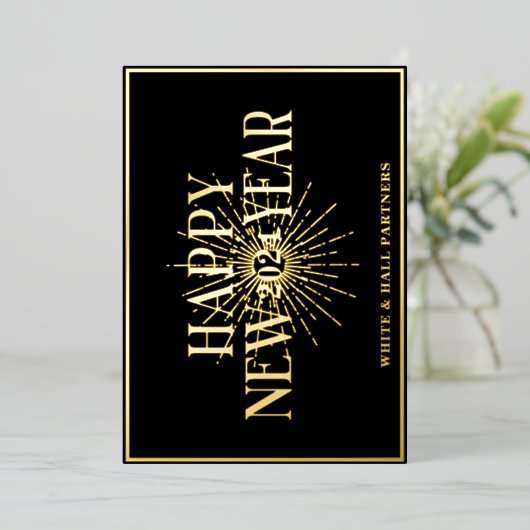 Modern Business Gelukkig Nieuwjaar Logo | Zwart go Folie Feestdagenkaart (Staand Voorkant)