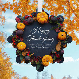 Modern Business Happy Thanksgiving Pumpkin Wreath Ornament Kaart