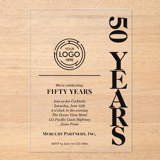 Modern Business Jubileum Logo Acryl Uitnodigingen (Voorkant)
