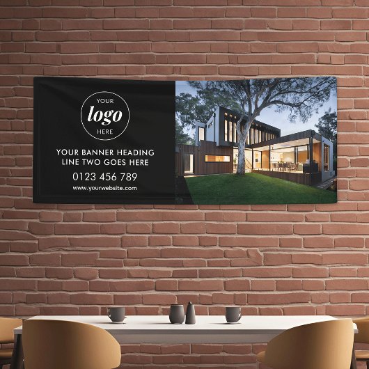 Modern Business Logo Adverteren Foto Zwart 6' Spandoek