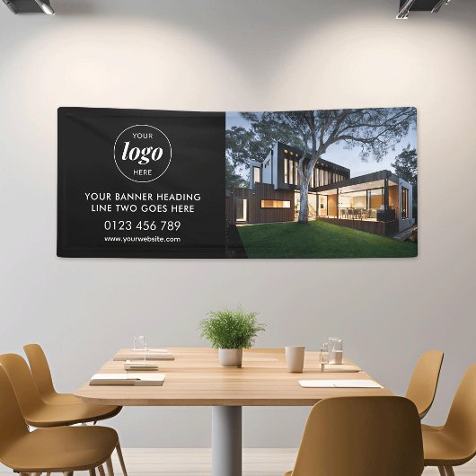 Modern Business Logo Adverteren Foto Zwart 6' Spandoek