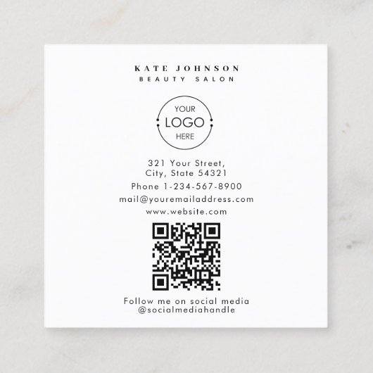 Modern Business Logo Beauty Hair Stylist Foto Vierkante Visitekaartje (Achterkant)