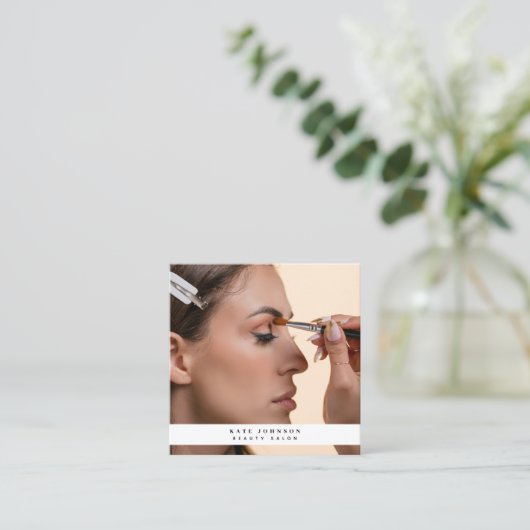 Modern Business Logo Beauty Hair Stylist Foto Vierkante Visitekaartje (Staand voorkant)