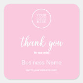 Modern Business Logo Bedankt typografie Roze Vierkante Sticker (Voorkant)