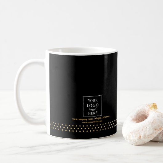 Modern Business Logo Black Gold Dots Branded Koffiemok (Met donut)