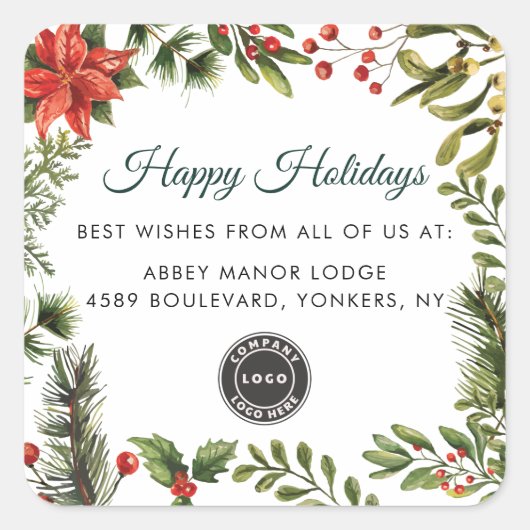 Modern Business Logo Christmas Holidays Vierkante Sticker (Voorkant)