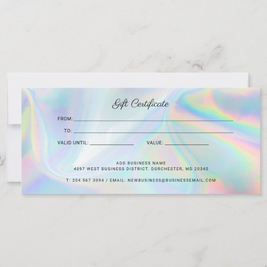 Modern Business Logo Holographic Gift Certificate (Achterkant)