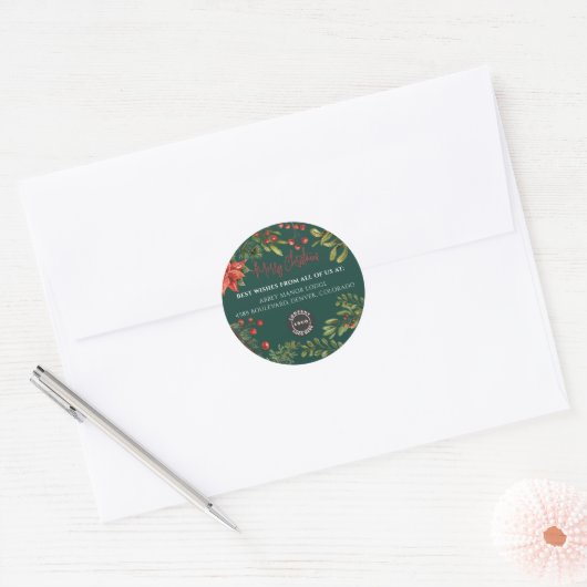 Modern Business Logo Merry Christmas Botanical Ronde Sticker (Envelop)
