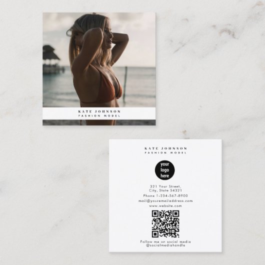 Modern Business Logo Mode Beauty Foto Vierkante Visitekaartje (Voorkant / Achterkant)