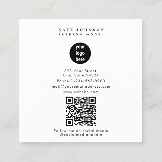 Modern Business Logo Mode Beauty Foto Vierkante Visitekaartje (Achterkant)