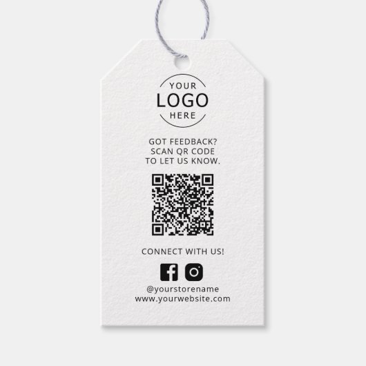 Modern Business Logo QR Code Feedback Social Media Cadeaulabel (Voorkant)