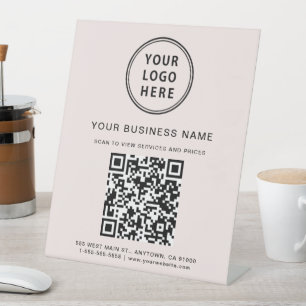 Modern Business Logo QR Code Roze Reclamebord Met Voetstuk