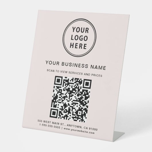 Modern Business Logo QR Code Roze Reclamebord Met Voetstuk (Voorkant)
