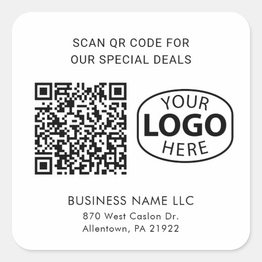 Modern Business Logo QR Code Typografie Aangepast Vierkante Sticker (Voorkant)