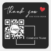 Modern Business Logo QR Code Zwart Dank u Vierkante Sticker (Voorkant)