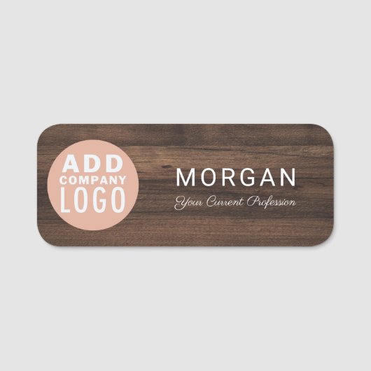 Modern Business Logo Rustic Wood Look Employees Naamplaatje (Voorkant)