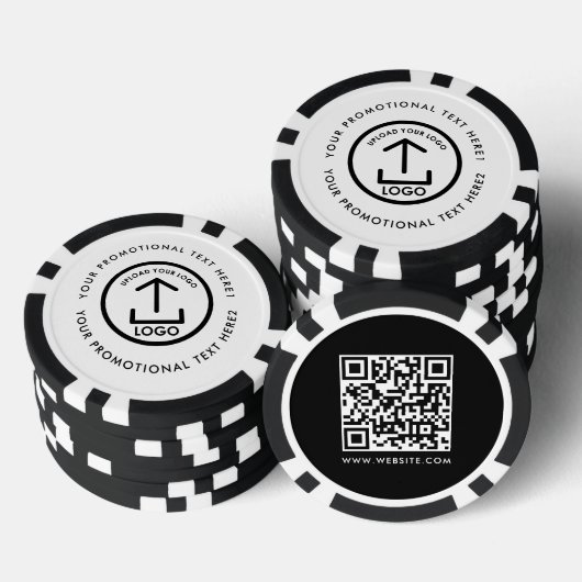Modern Business Logo Scannable QR Code Black White Poker Chips (Opstapeling)