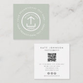 Modern Business Logo Scannable QR Code Sage Green Vierkante Visitekaartje (Voorkant / Achterkant)