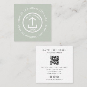 Modern Business Logo Scannable QR Code Sage Green Vierkante Visitekaartje