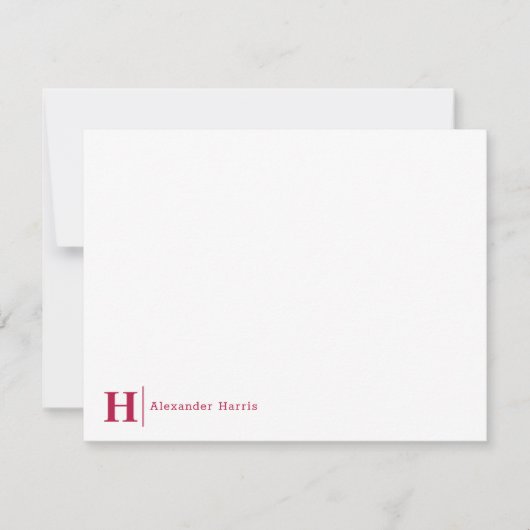 Modern Business Monogram Initiaal Line Burgundy Re Notitiekaartje (Voorkant)