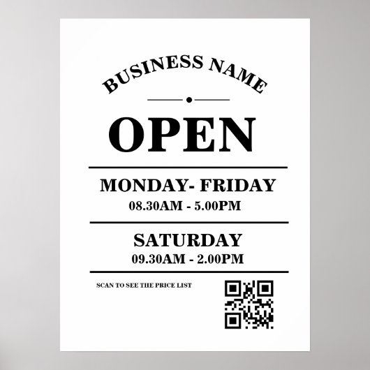Modern Business opening hours logo and qr code Poster (Voorkant)