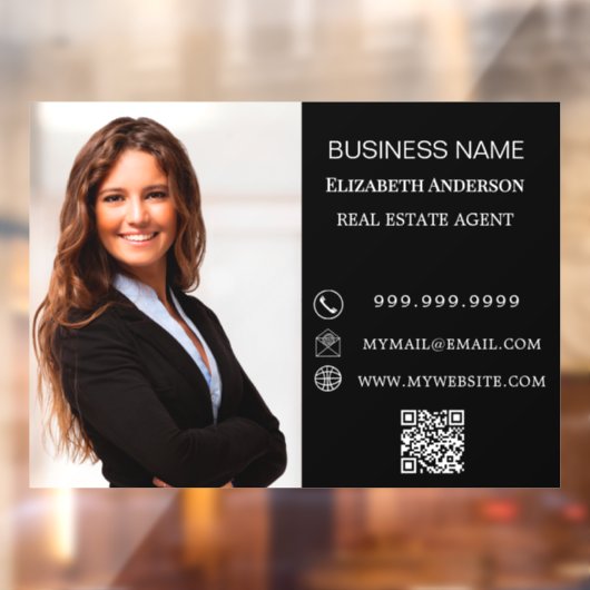 Modern Business Photo Contact Information black Raamsticker (Vel 2)