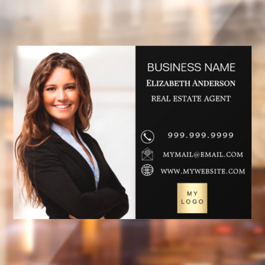 Modern Business Photo Contact Information black Raamsticker (Vel 2)