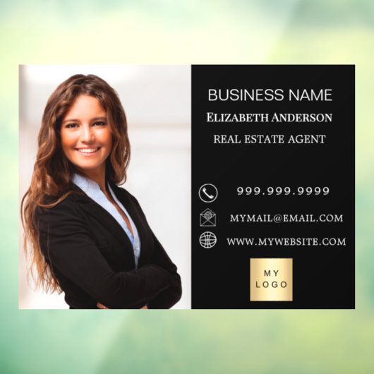Modern Business Photo Contact Information black Raamsticker (Vel 3)