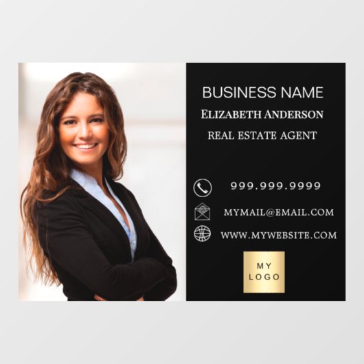 Modern Business Photo Contact Information black Raamsticker (Vel)