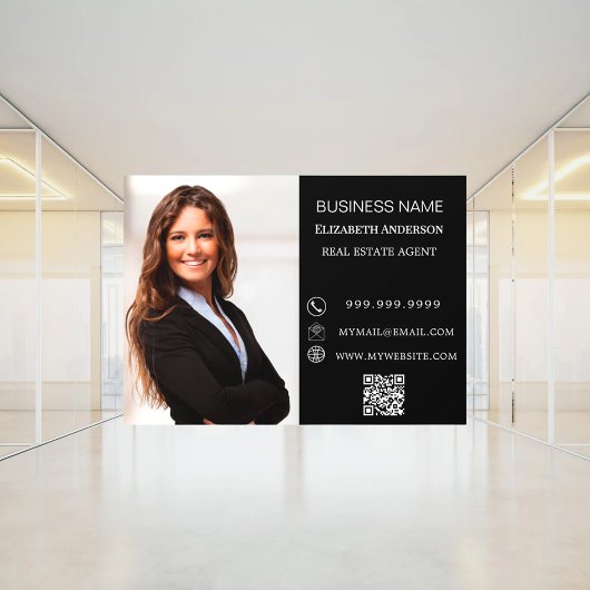 Modern Business Photo Contact Information black Raamsticker