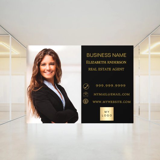 Modern Business Photo Contact Information black Raamsticker
