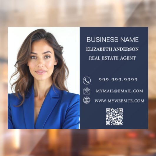 Modern Business Photo Contact Information blue Raamsticker (Vel 2)